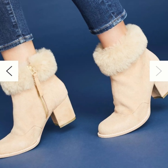 ANTHROPOLOGIE Bill Blass Shearling-trimmed Booties Size 8.5 - Picture 4 of 11